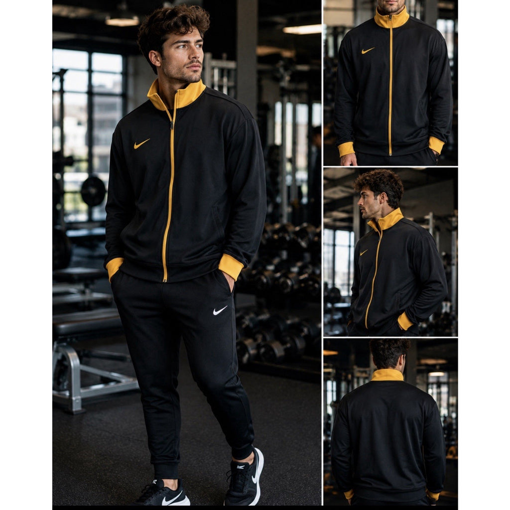 Nike Dri-FIT Track Jacket Men XL Black Gold Full Zip Athletic Training Vintage