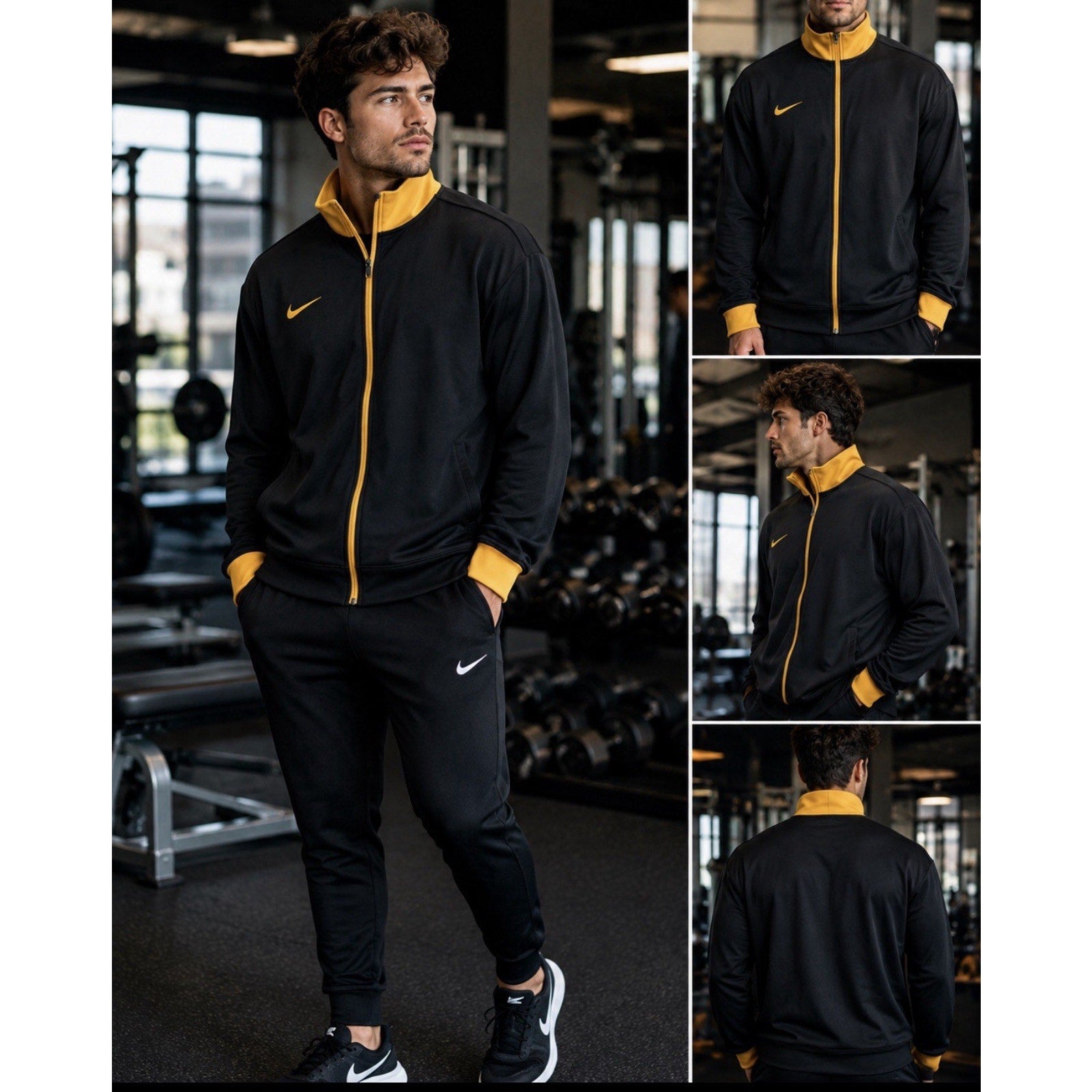 Nike Dri-FIT Track Jacket Men XL Black Gold Full Zip Athletic Training Vintage