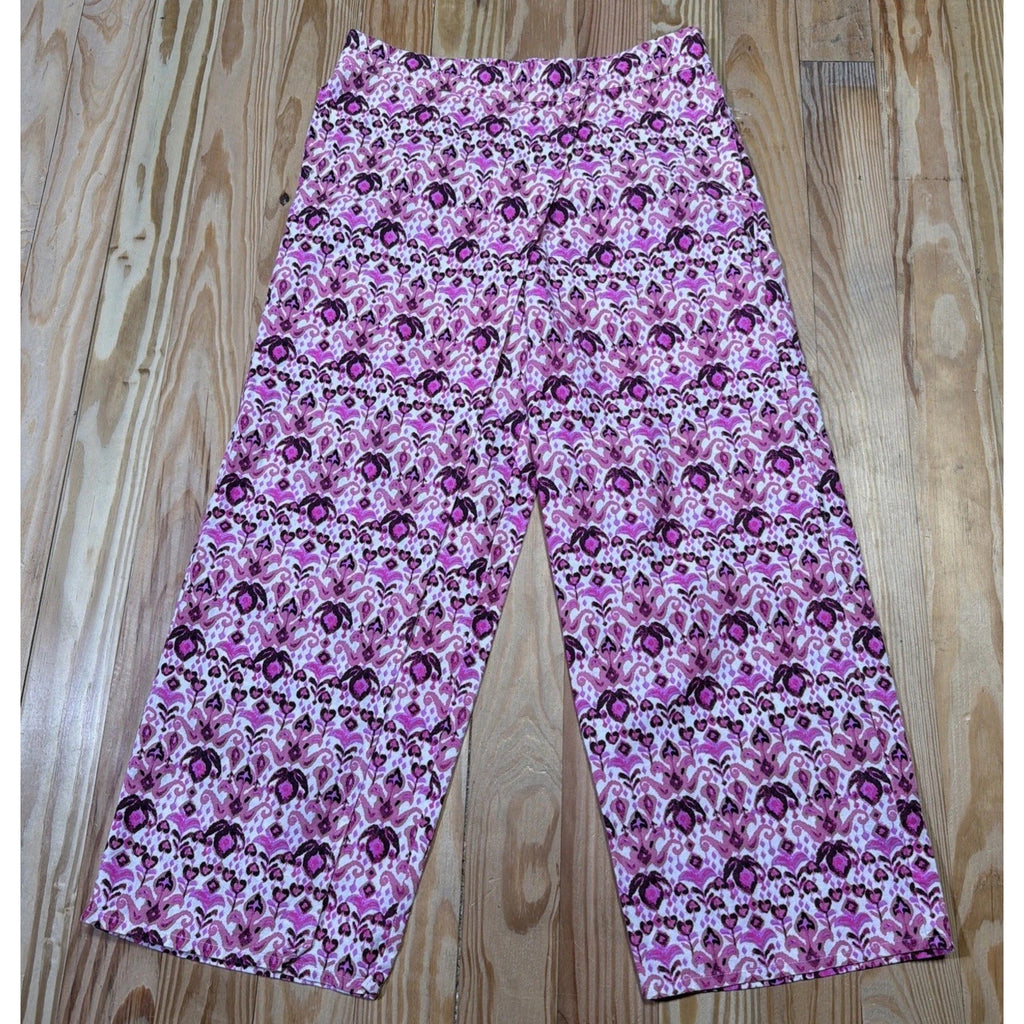 Island Collection Stella Parker Womens M Pink White Linen Wrap Wide Leg Pants