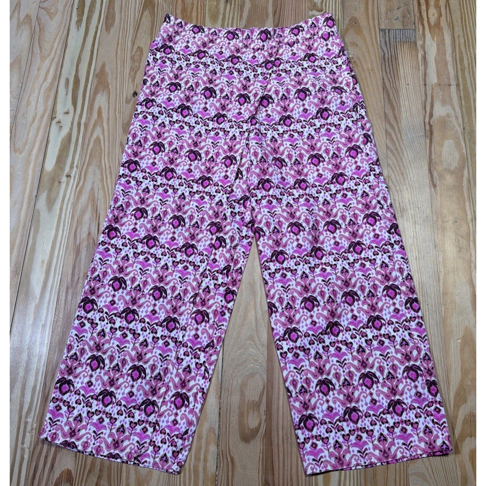 Island Collection Stella Parker Womens M Pink White Linen Wrap Wide Leg Pants