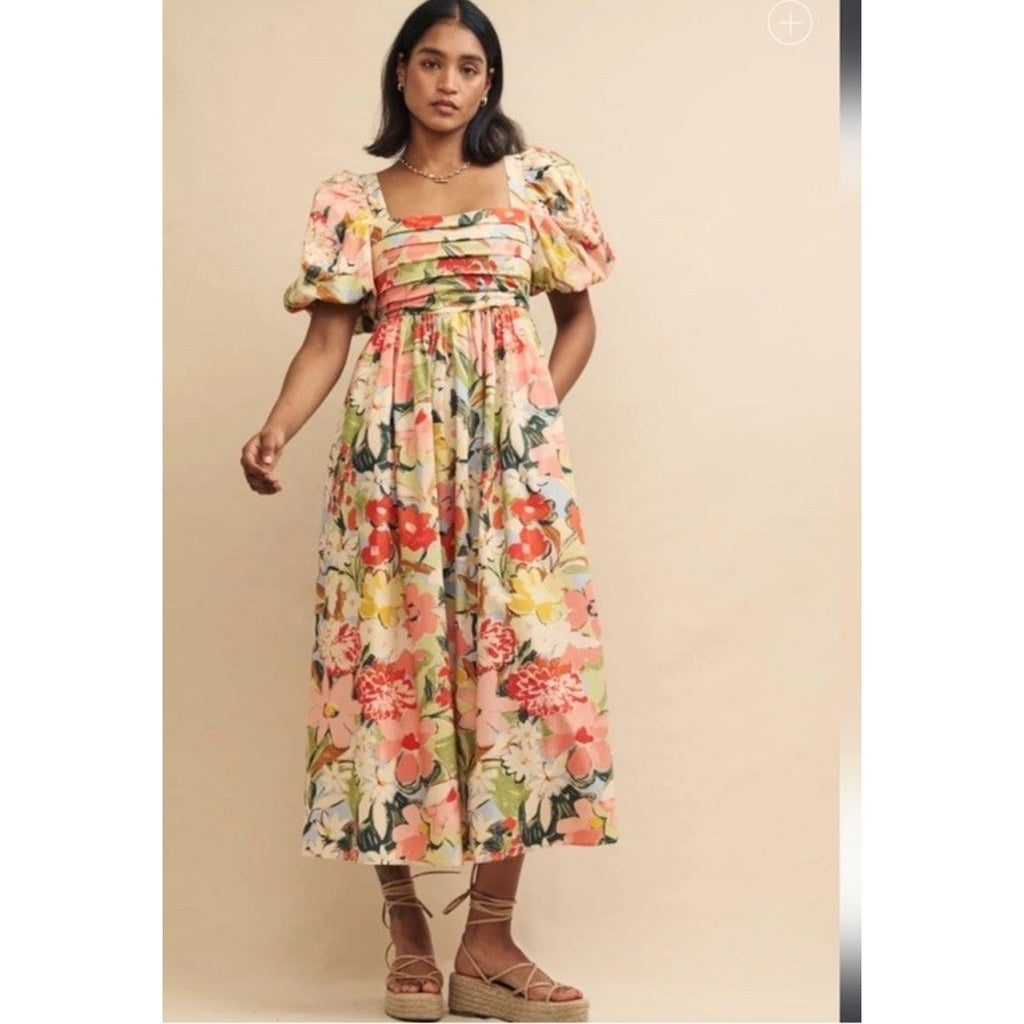 Nobody's Child Nova Mykonos Bloom Midi Dress NWT Size 10 New Organic Cotton