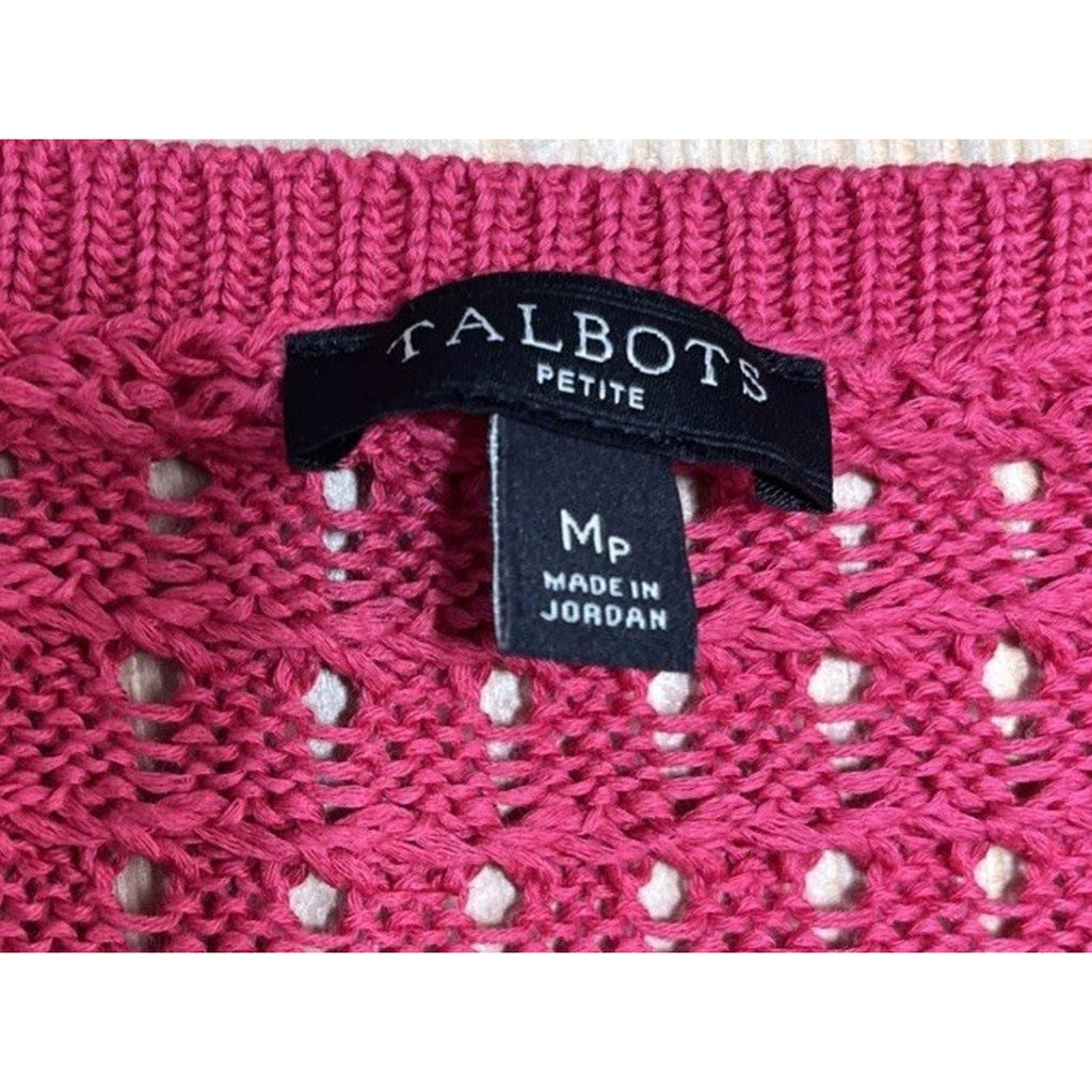 Talbots Women's Open Knit Sweater Long Sleeve Pink Petite Size PM