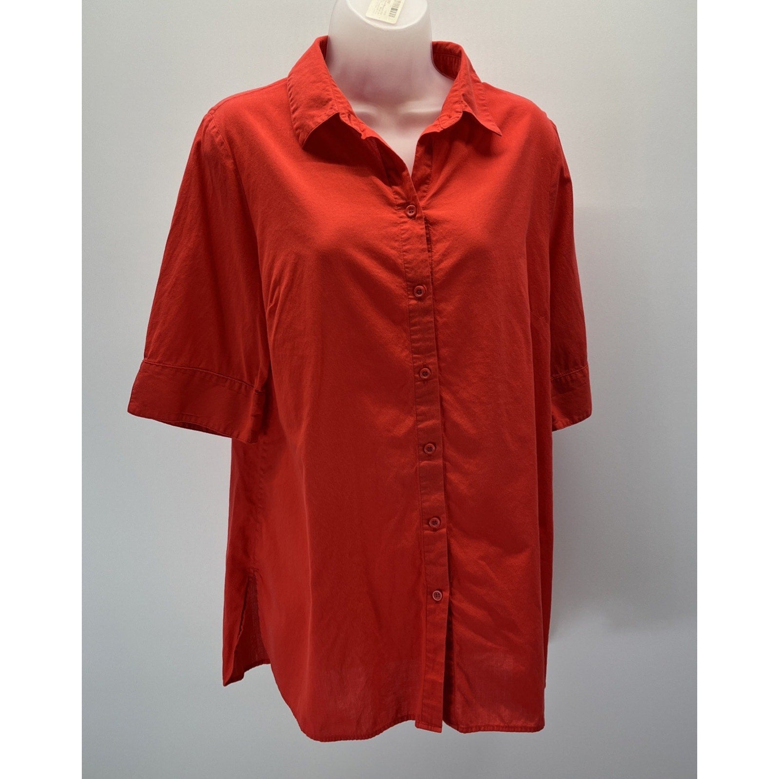 Chicos 1 Stretch Button Front Tunic Shirt Womens Plus Burnt Orange