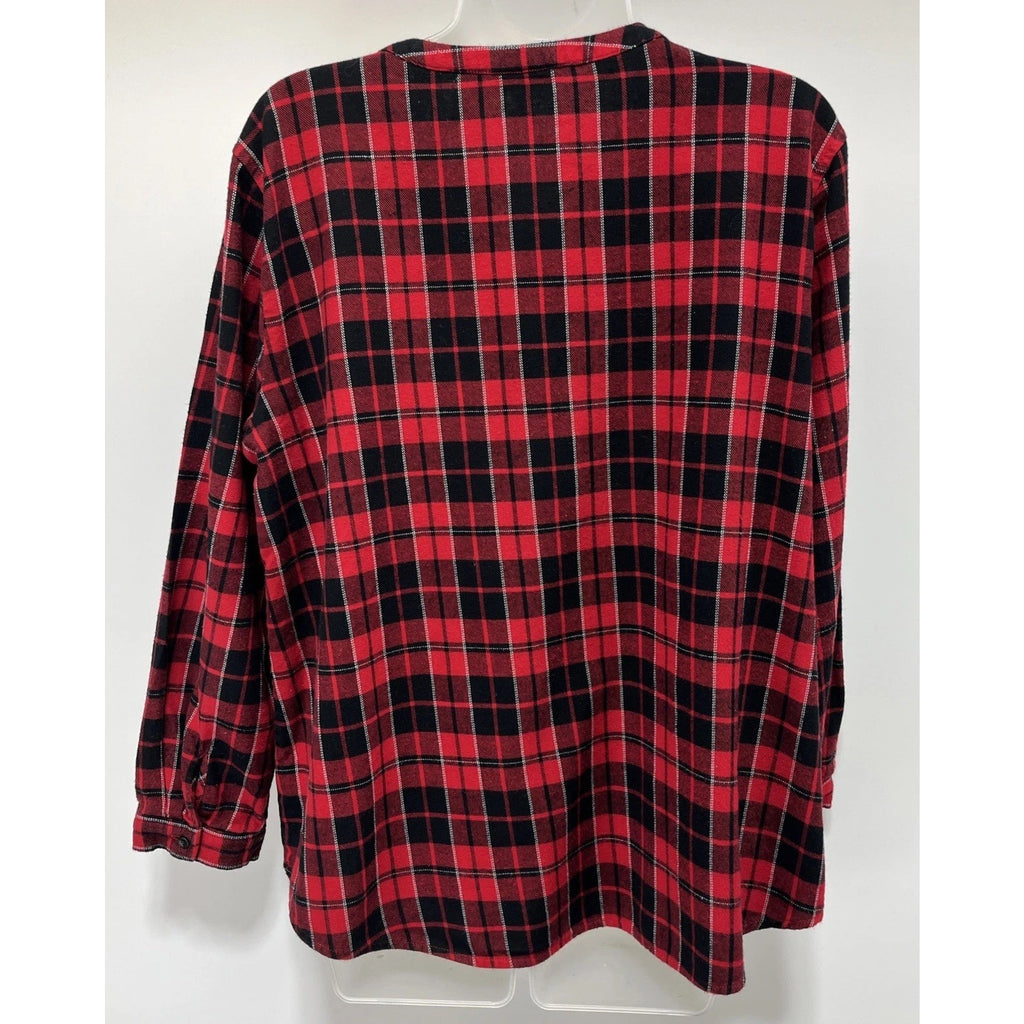 Talbots Button Plaid Classic Cotton band collar, Red/Black Size XL Petite