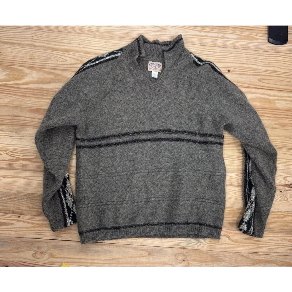 Vintage Birch Creek USA MADE Mens XL Sweater Wool Blend Blue Gray Stripe Collar