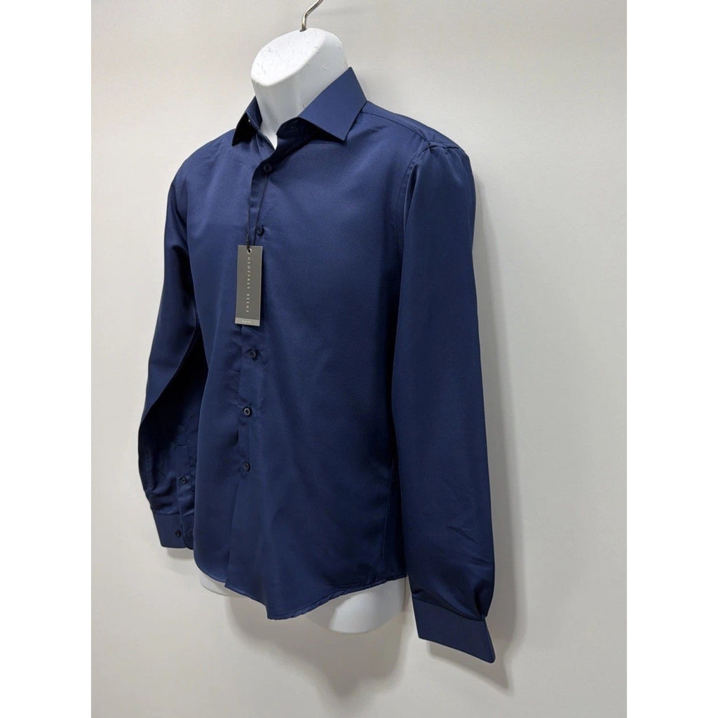 Geoffrey Beene Navy Blue Comfort Stretch Slim Fit Dress Shirt Sz Small