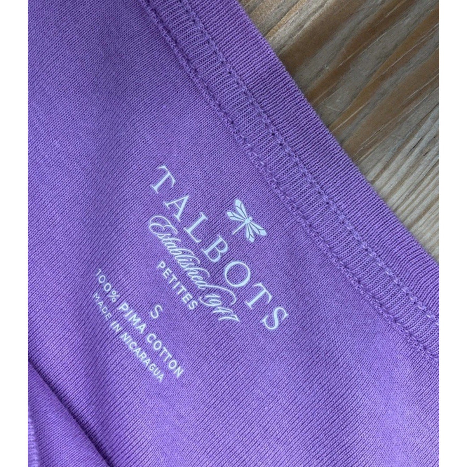 Talbots Tee Top Womens Size Small Petite 3/4 Sleeve 100% Pima Cotton Purple