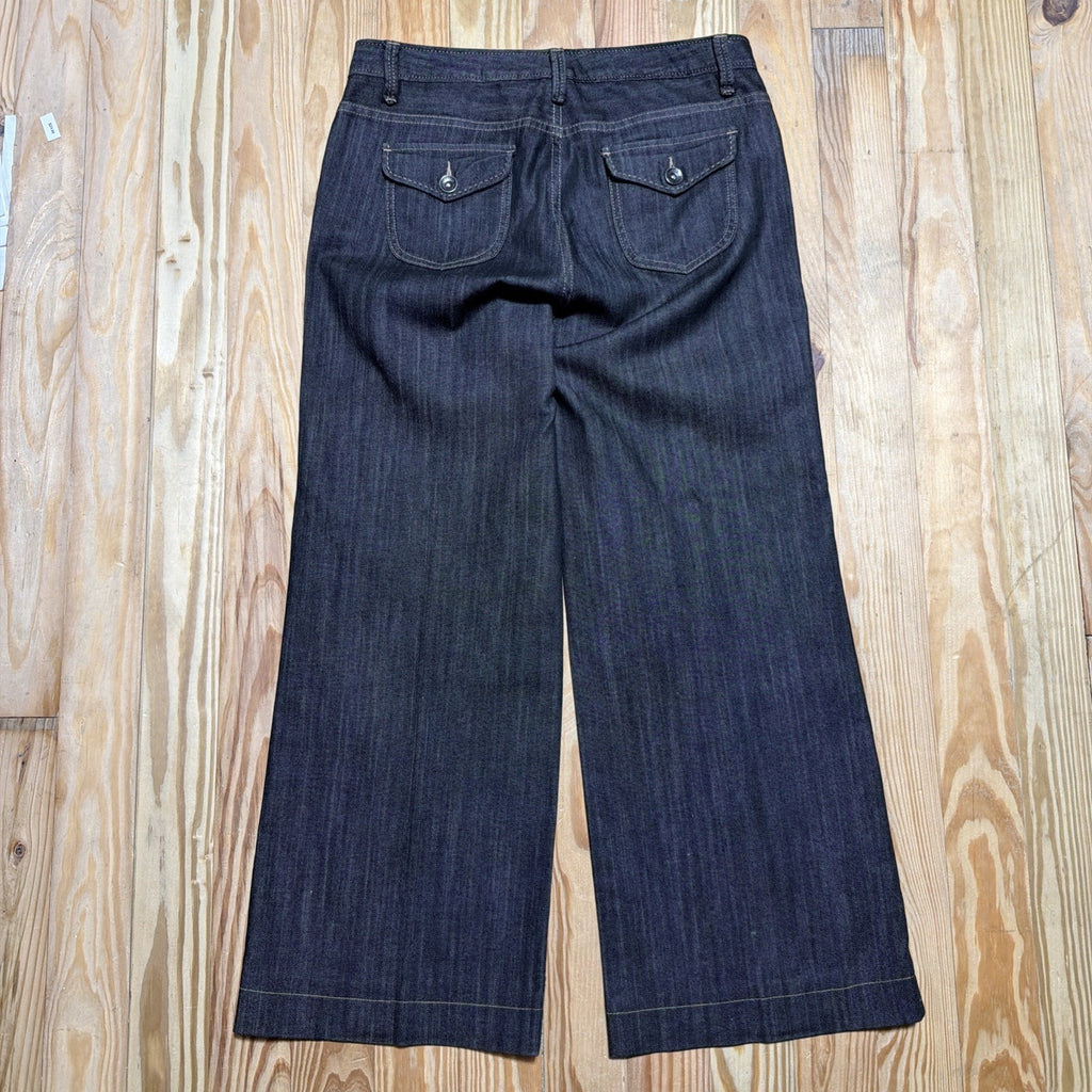 Nautica Wide Leg Ankle Jeans Womens Size 12 High Rise Dark Wash Stretch Flap