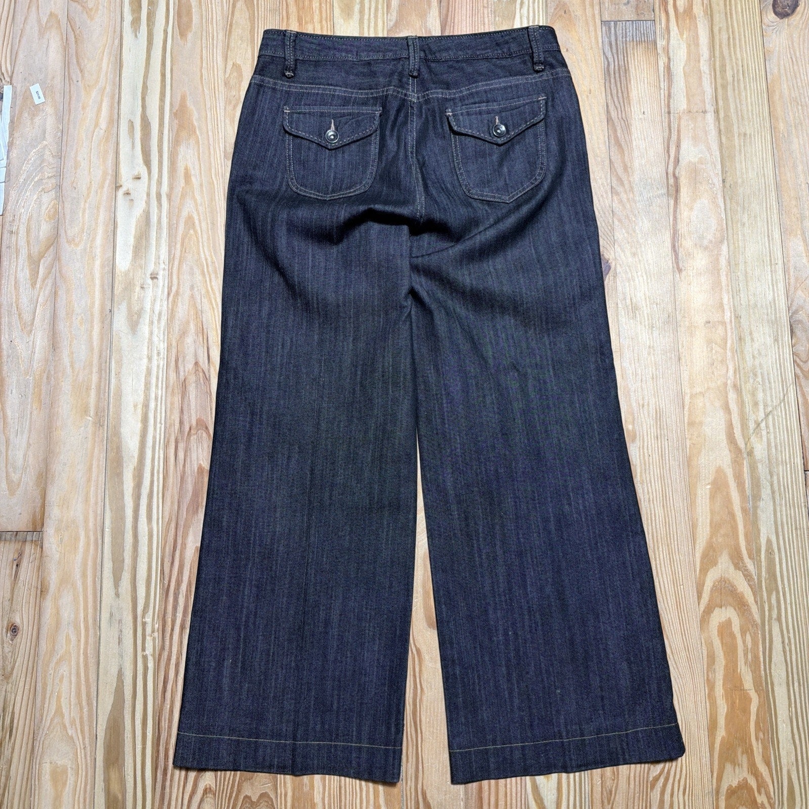 Nautica Wide Leg Ankle Jeans Womens Size 12 High Rise Dark Wash Stretch Flap
