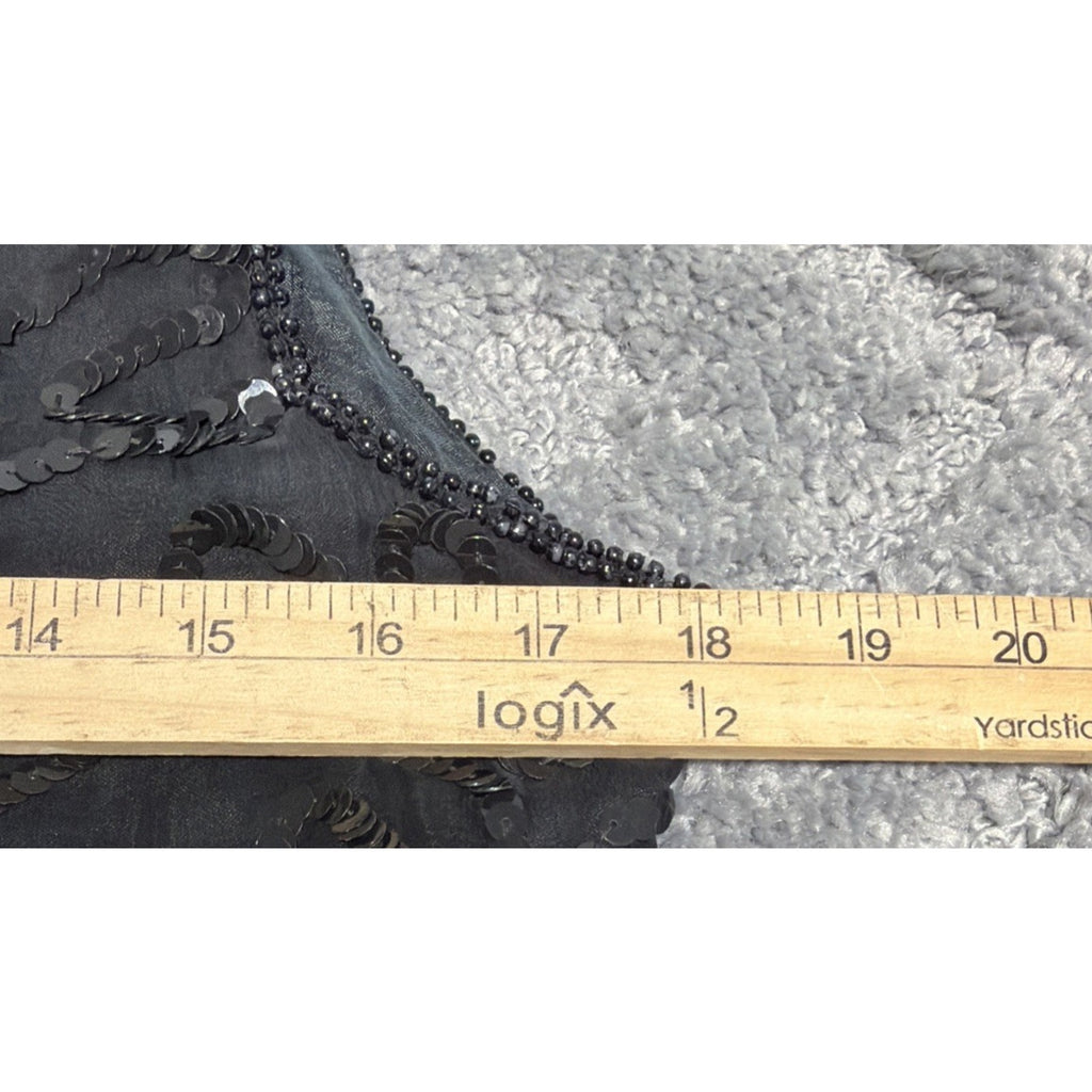 Vintage LORD & TAYLOR Sequin Black Beaded Top Sequins Pearls Silk Blouse Sz S