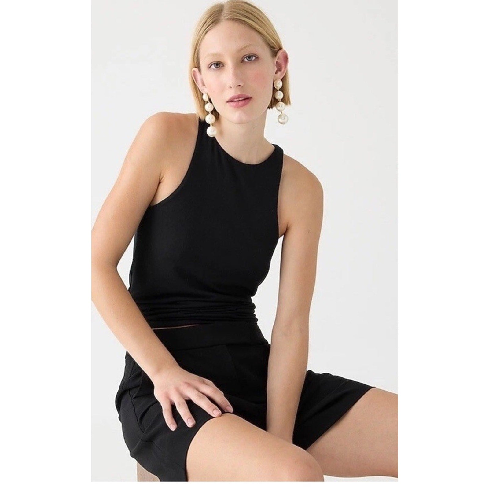 J Crew Form Knit high-neck Modal cutaway tank top, Black Size XS NWT Minimalist