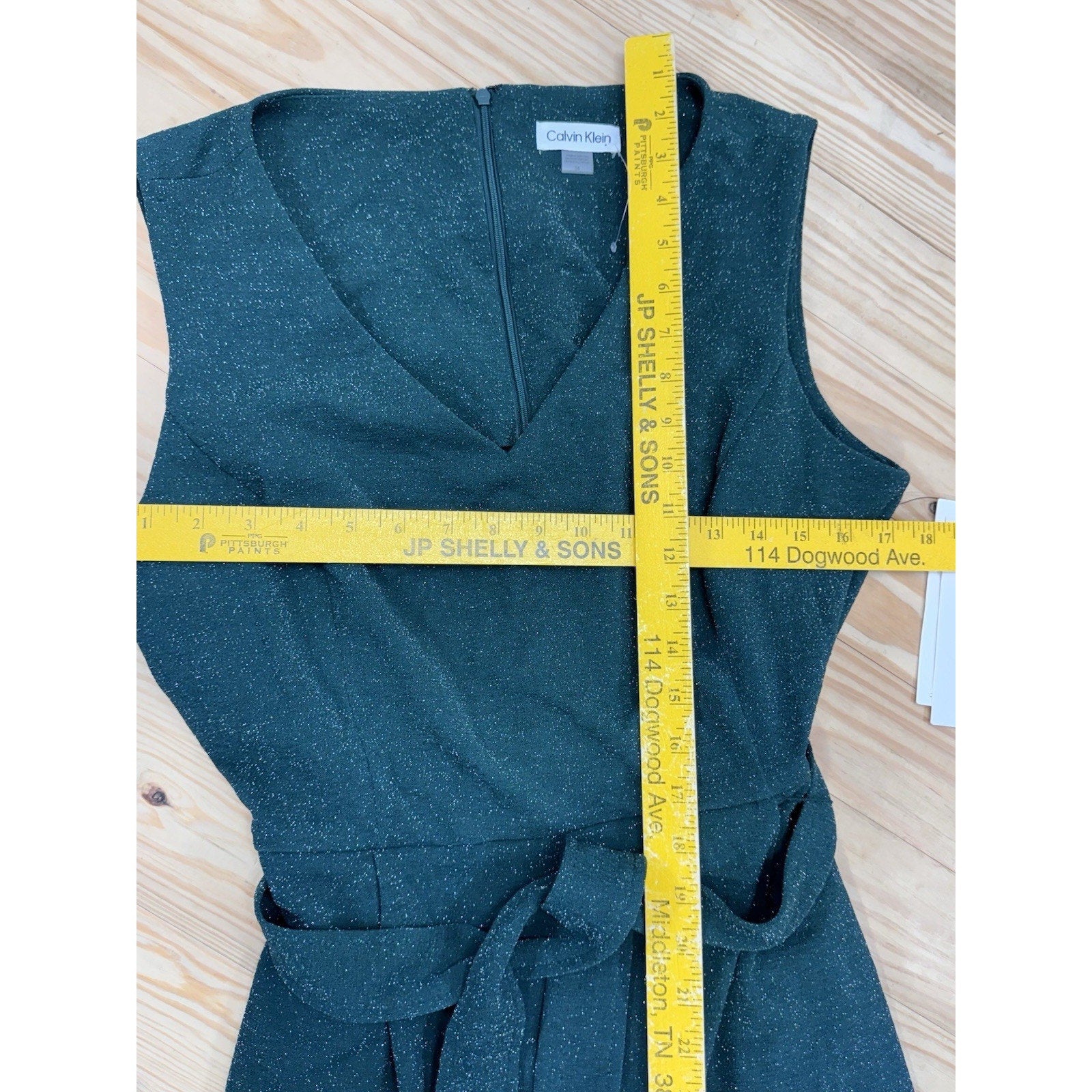 Calvin Klein Green Metallic Cropped Jumpsuit Belted Lined Women’s Size 14 NWT