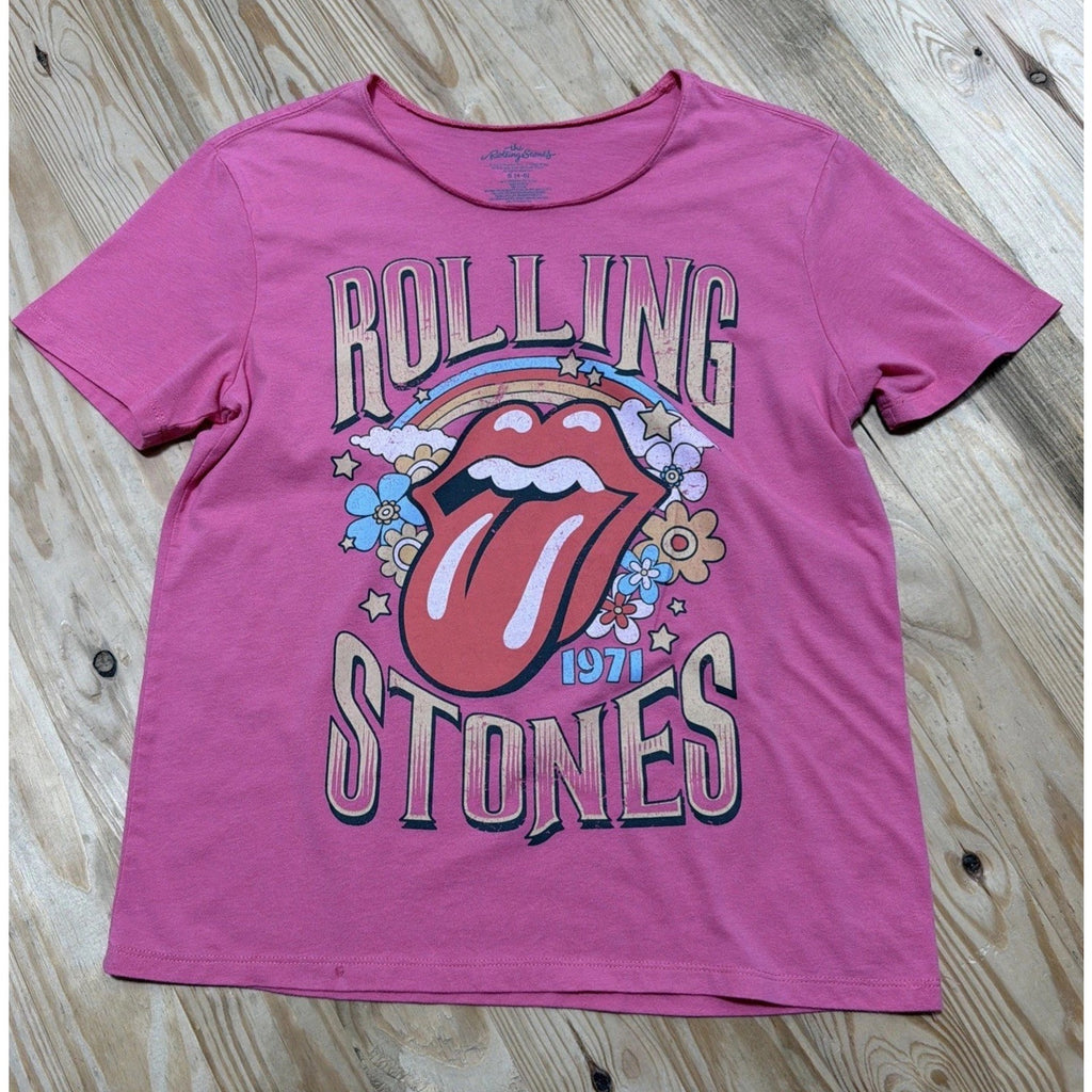 Rolling Stones Shirt Womens Small Pink Hot Lips 1971 Tour Short Sleeve Ladies