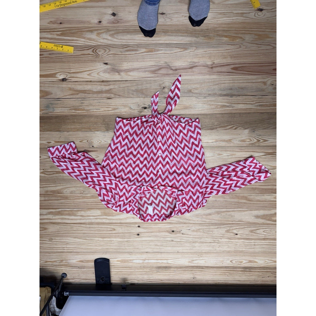 NO BOUNDARIES Women’s Large Chevron Hot Pink XXL Zig Zag Tie Front Blouse