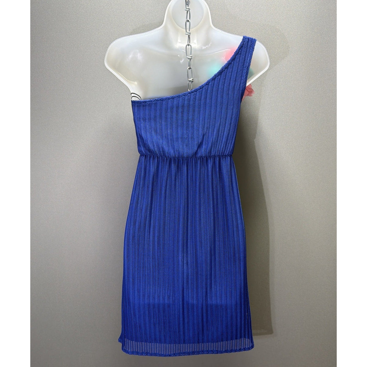 Judith March for Anthropologie One Shoulder Blue Retro Mini Dress Sz S Pin