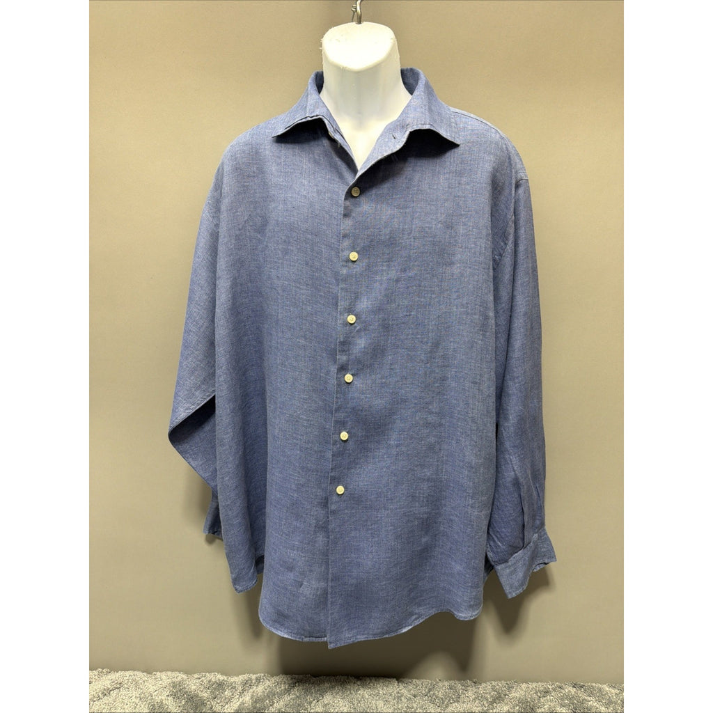 Brooks Brothers Irish Linen Button Up Shirt Mens Size XXL Blue Traditional Fit