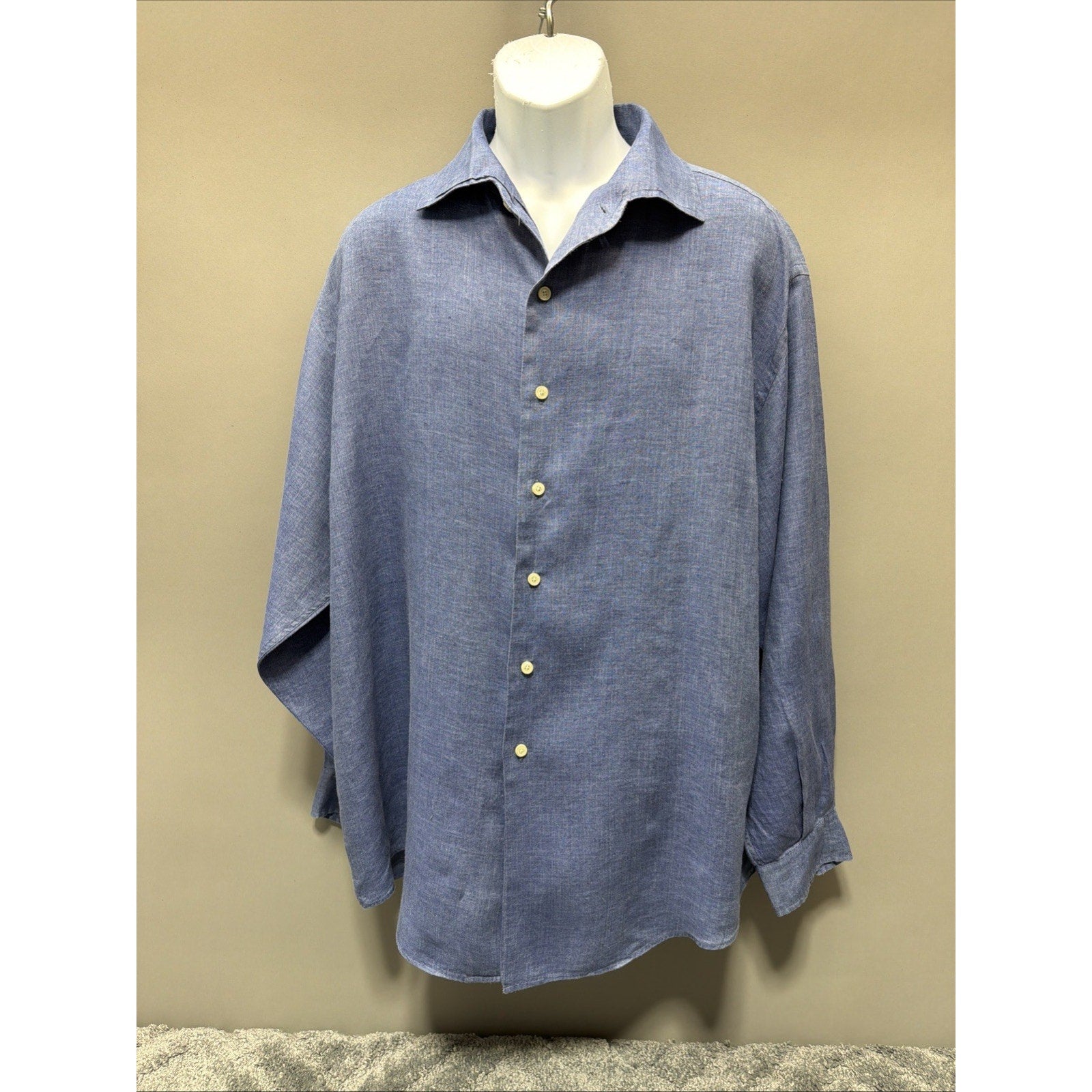 Brooks Brothers Irish Linen Button Up Shirt Mens Size XXL Blue Traditional Fit