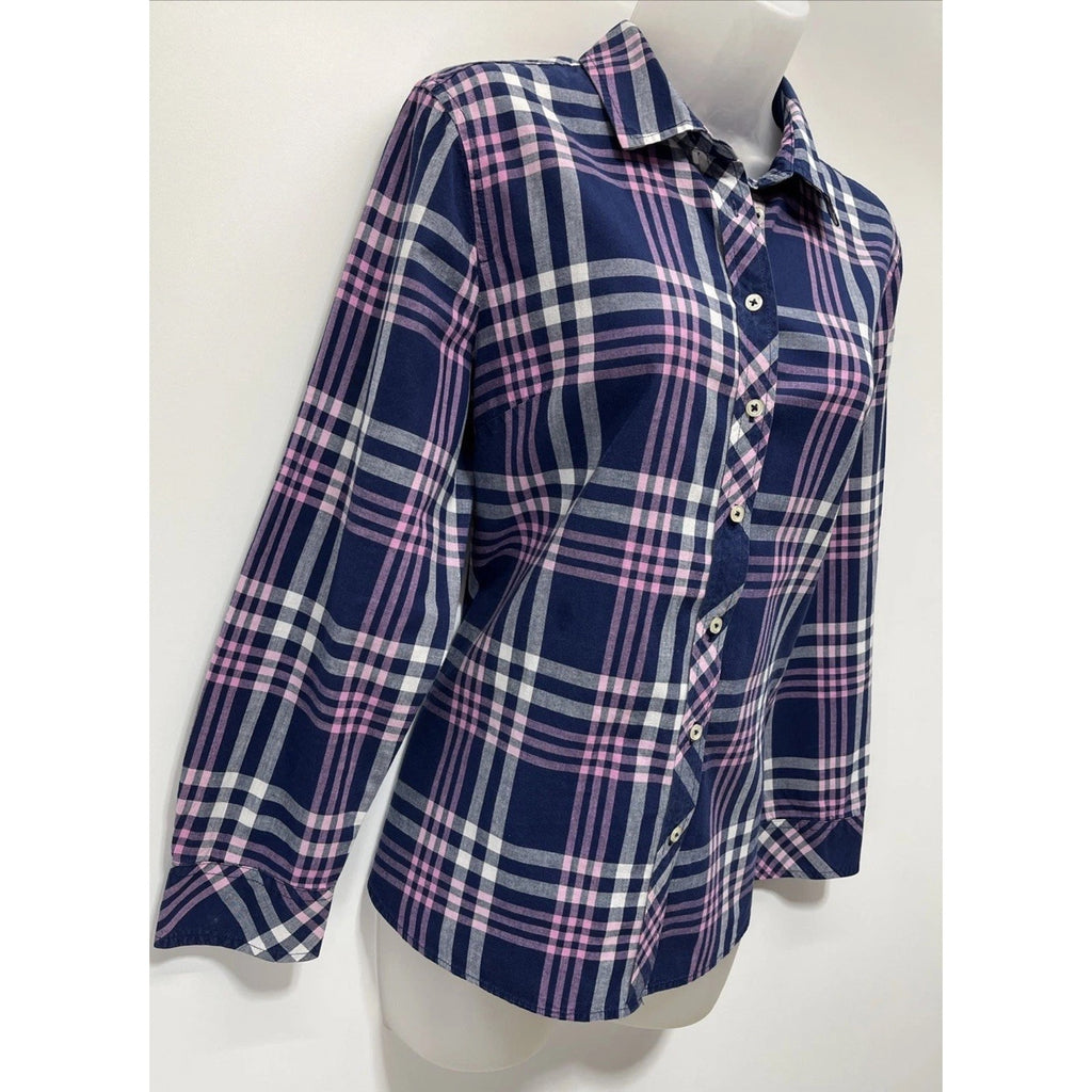 Talbots Petite Womens Shirt Size L Petite Plaid Button Up Classic Long Sleeve