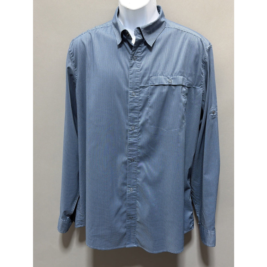 Swiss Tech Mens Snap Up Long Sleeve Shirt Blue Size Large Blue Check Pattern