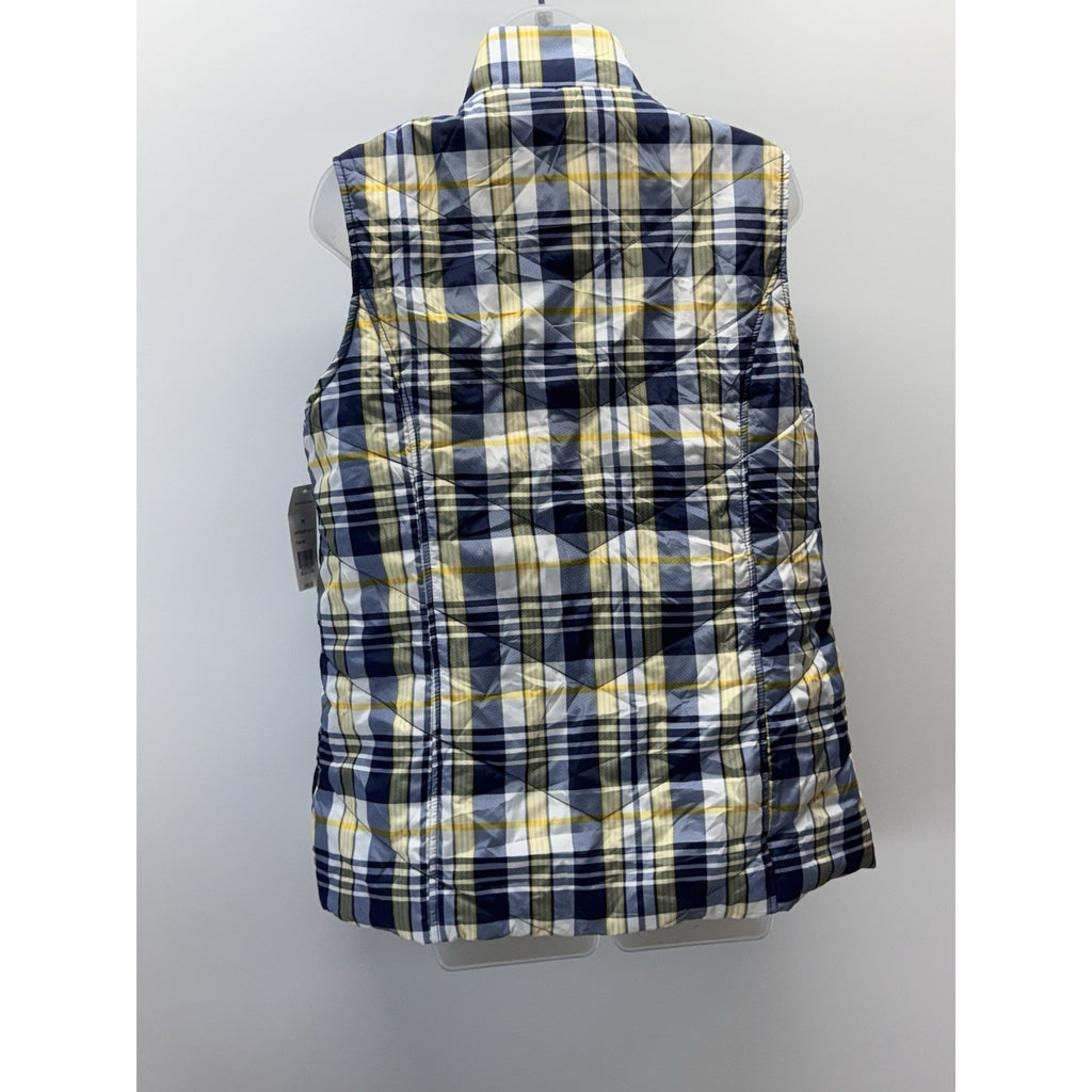 Kim Rogers Vest Puffer Plaid Yellow White Gray Black Zip Front Pockets Women's M