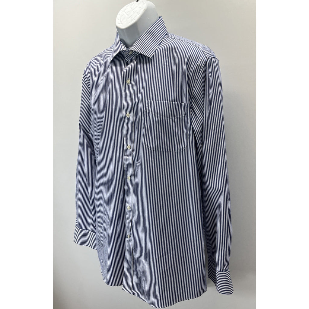 Ralph Lauren Non Iron Blue & White Striped Slim Fit Dress Shirt Size 17 34/35