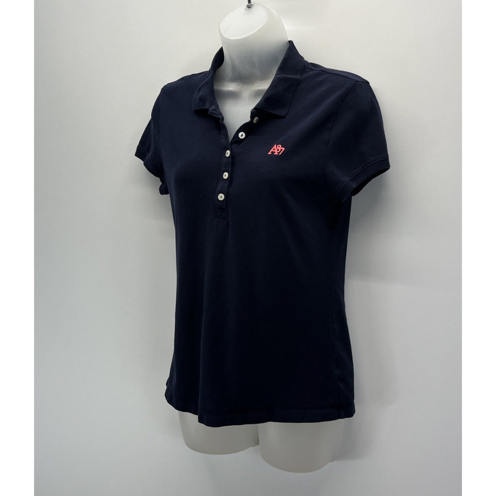 Aeropostale Navy Blue A87 Pique Polo Women's Large Preppy 5 Button
