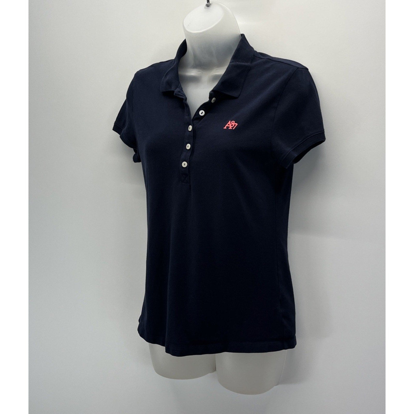 Aeropostale Navy Blue A87 Pique Polo Women's Large Preppy 5 Button