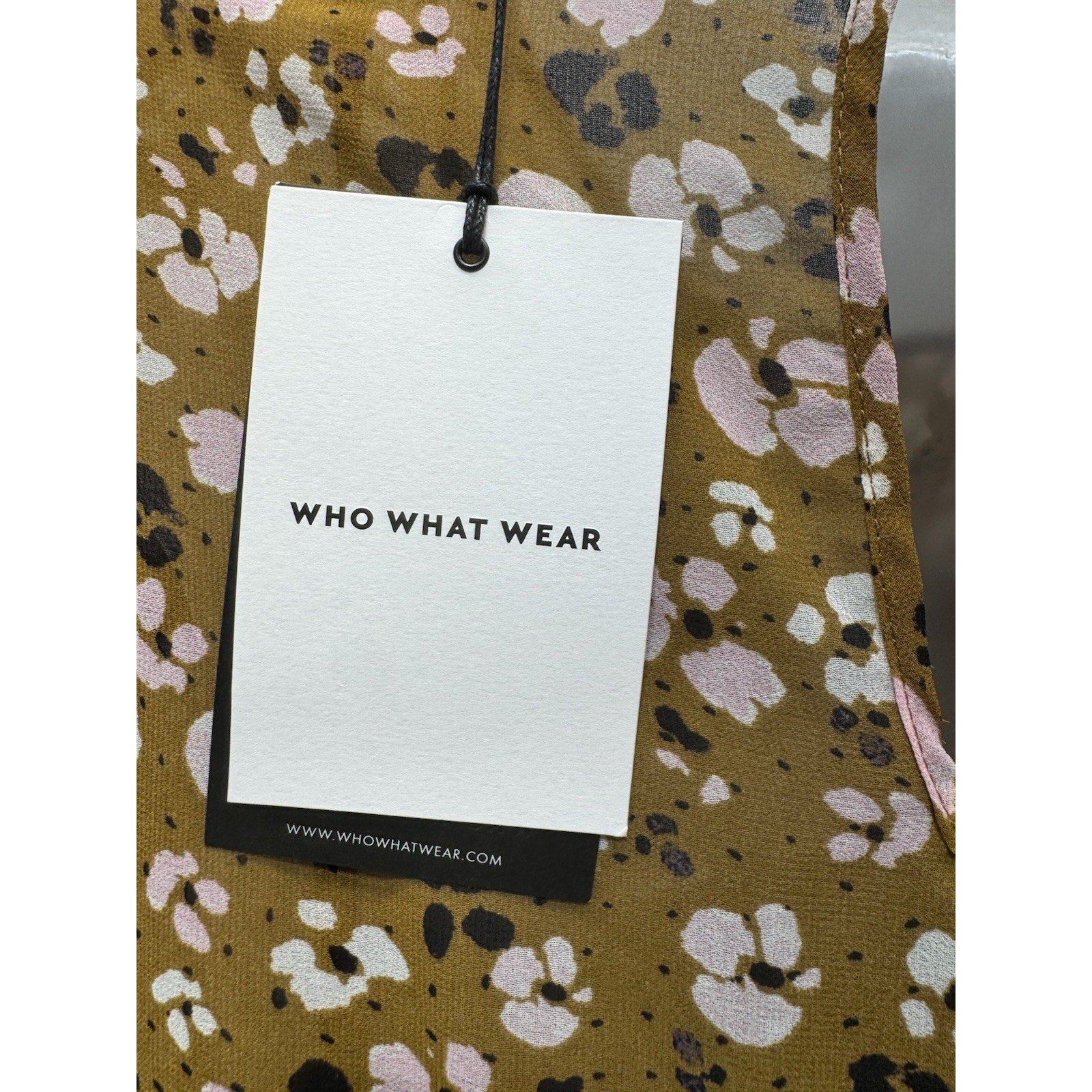 NWT Who What Wear Dress M Mustard Floral Ruffle Long Sleeve Tie Waist Boho Mini