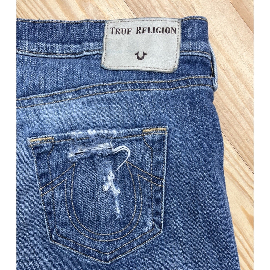 Womens True Religion Straight Mid Rise Distressed Blue Jeans size 26