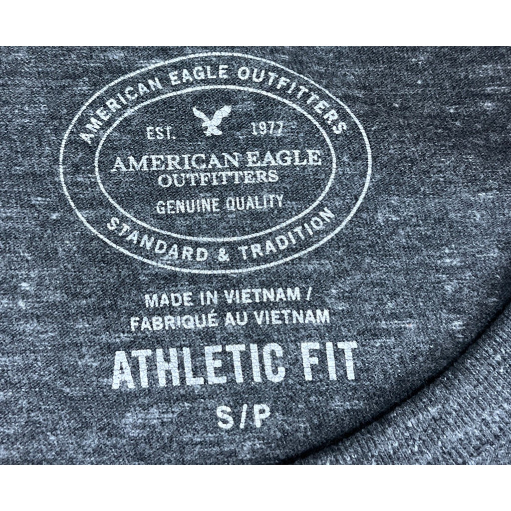 American Eagle 1977 Outfitters Mens Graphic Gray T Shirt Size S Athletic Fit