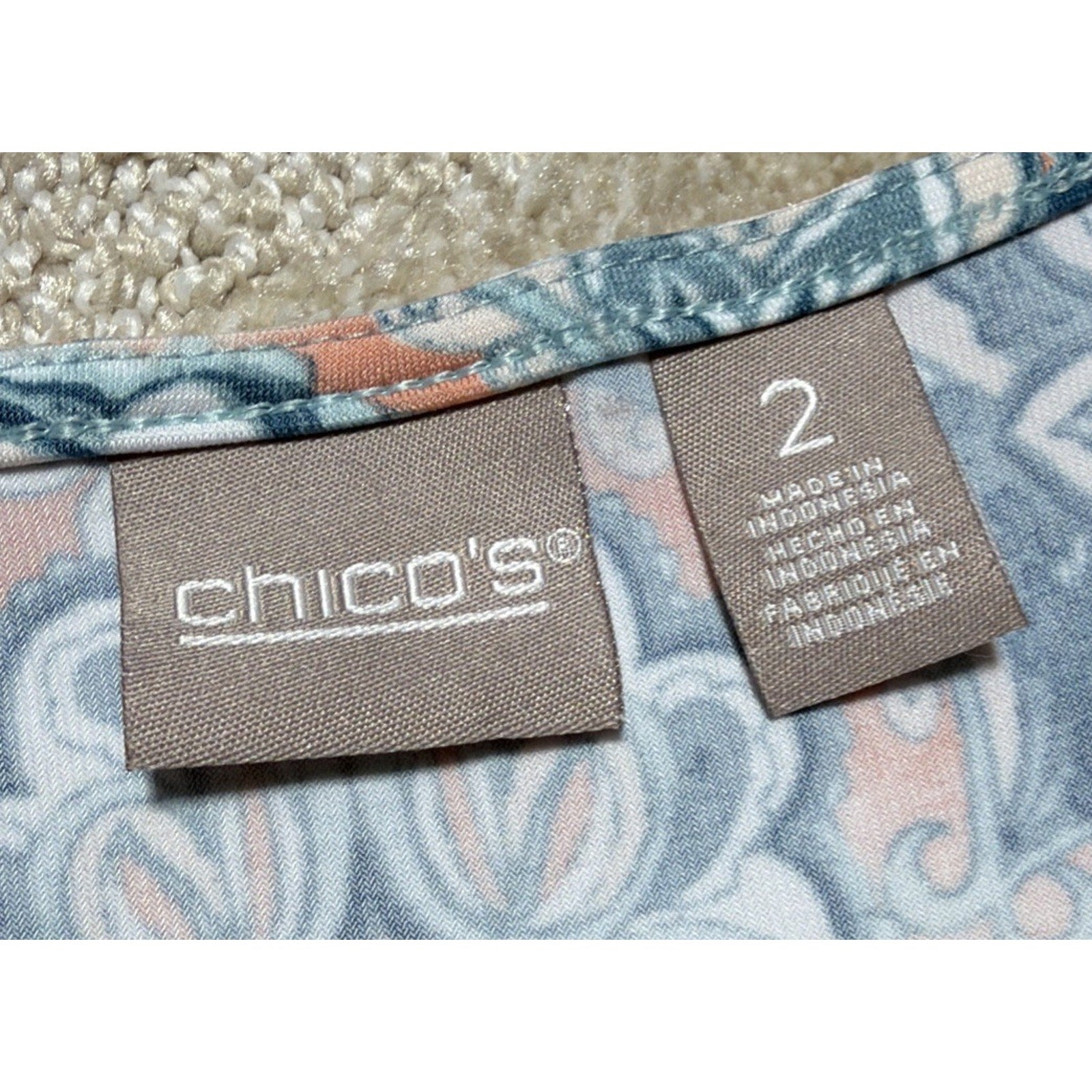 Chico’s Size 2 Blue Paisley Sleeveless Swing Dress Stretch A-Line L 12 EUC