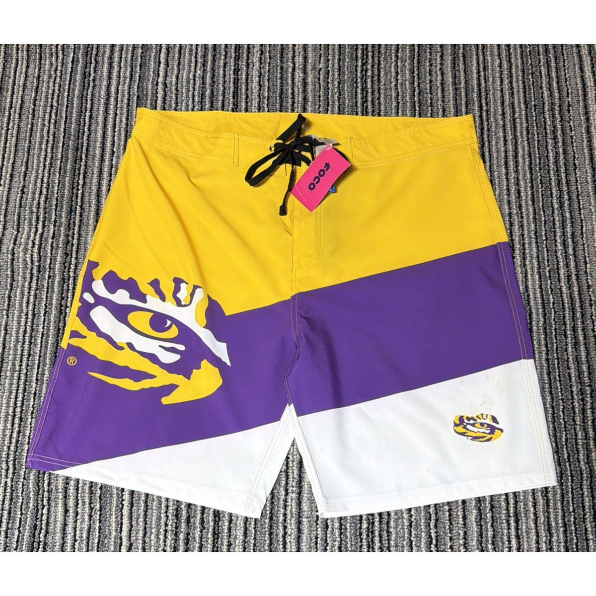 LSU Tigers Board Shorts Men 38 Purple Gold NCAA Football FOCO Swim Trunk NWT