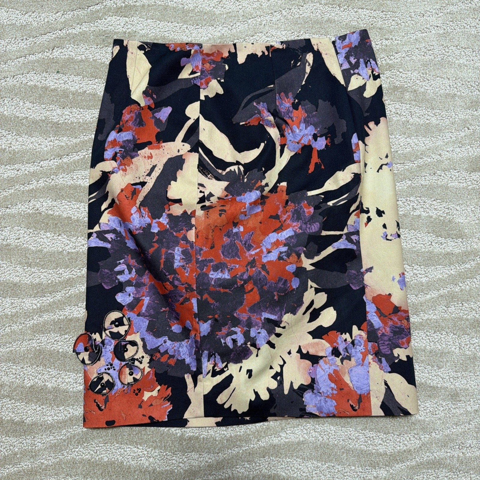 Worth Womens Size 10 Floral Applique Pencil Skirt Beaded Embellished Lined