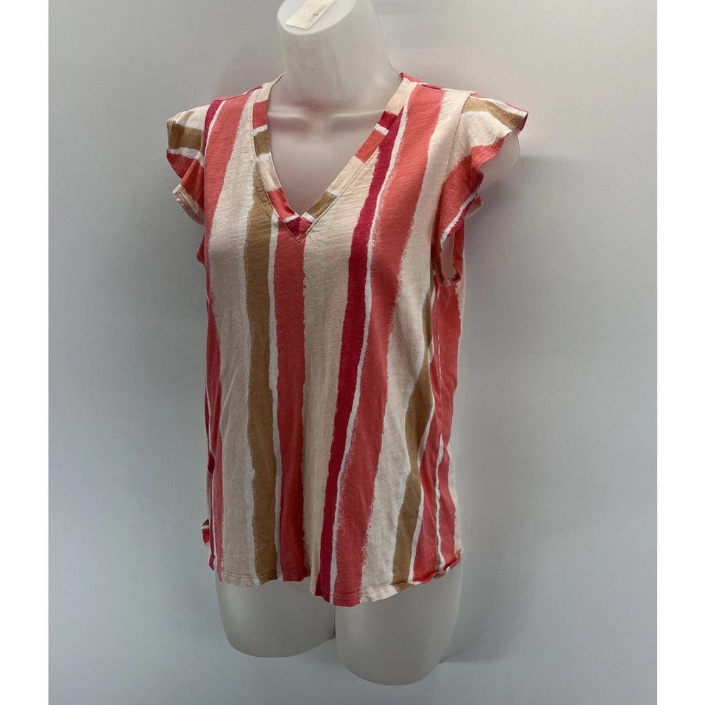 LOFT Womens Rust Red Mustard Striped Short Sleeve Vintage Soft Blouse Medium