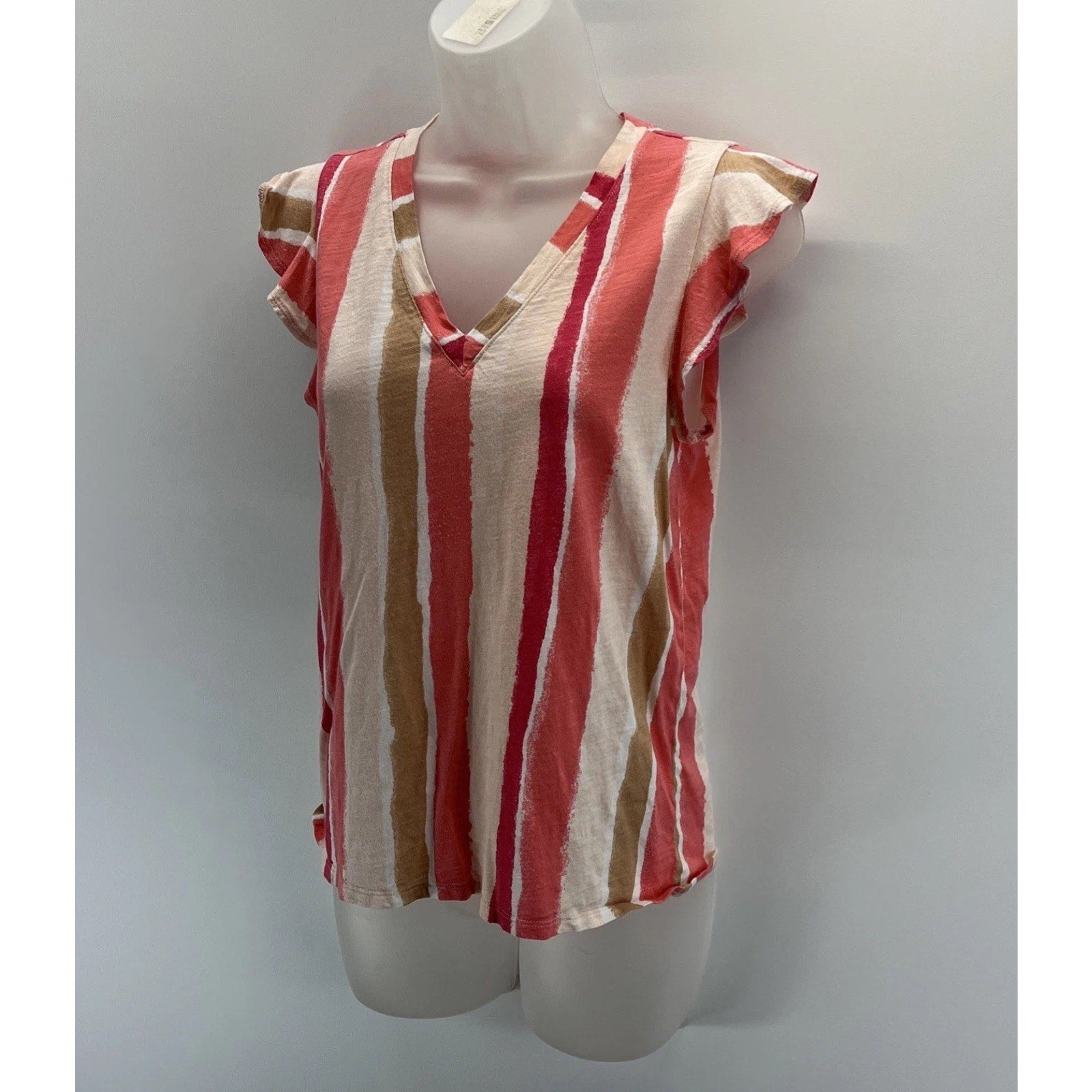 LOFT Womens Rust Red Mustard Striped Short Sleeve Vintage Soft Blouse Medium