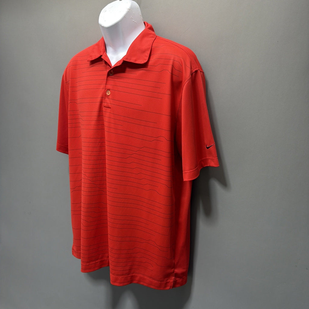Nike Golf Dri Fit Shirt Mens L Orange Stipe Polo Performance Illini Country Club