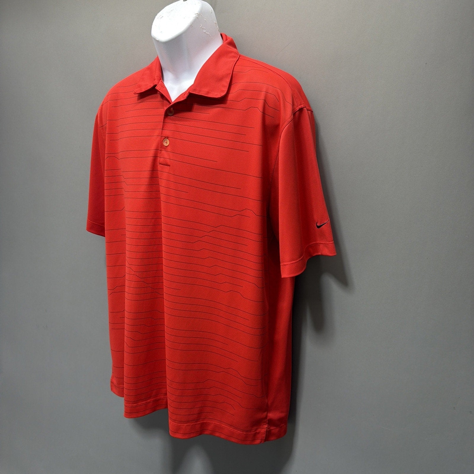 Nike Golf Dri Fit Shirt Mens L Orange Stipe Polo Performance Illini Country Club