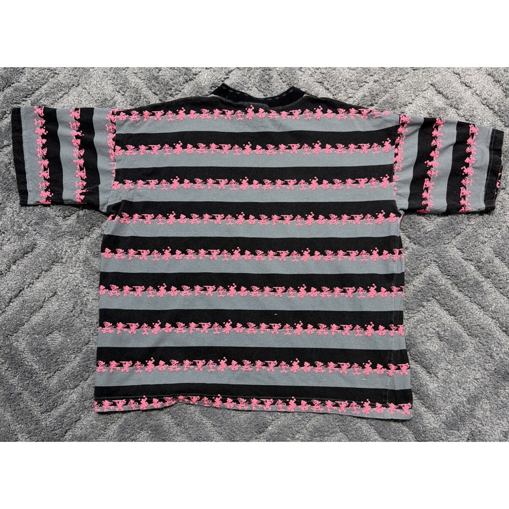 VTG 90s DISNEY BLACK GRAY Oversized STRIPED T-SHIRT MICKEY & GOOFY S/M Made USA