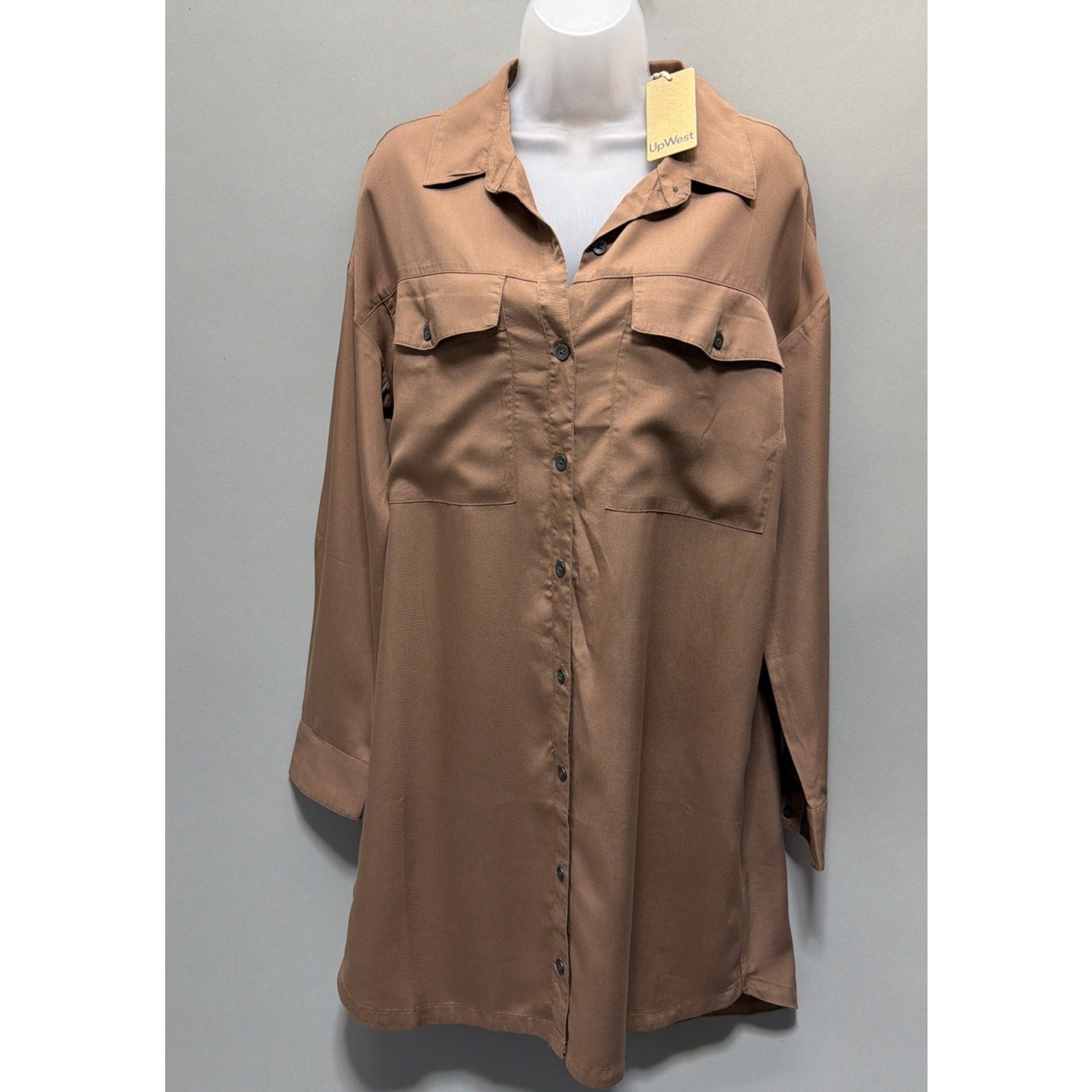 Women’s UpWest Brown All-Around Button Down Shirt Dress Size Medium NWT 78$MSRP