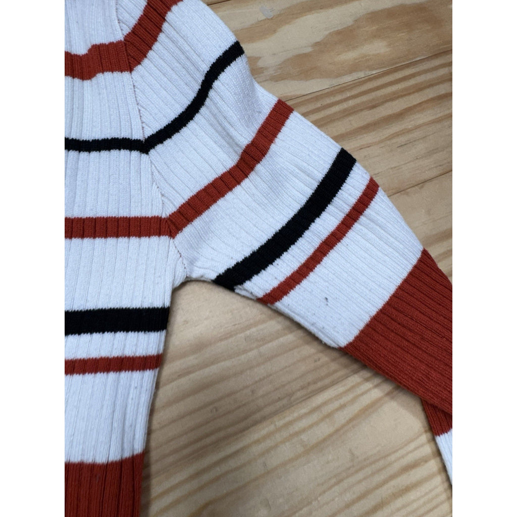 LU NYC Sweater Crew Neck Striped Black White Red Women’s Size Large Ribbed