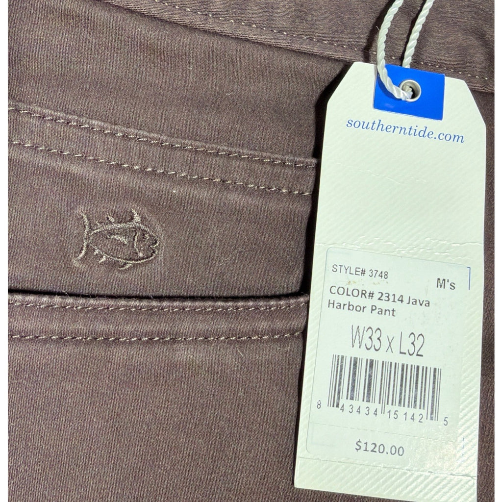 Mens Southern Tide Harbor Pants New 5 Pocket Java 33x32 Msrp $120