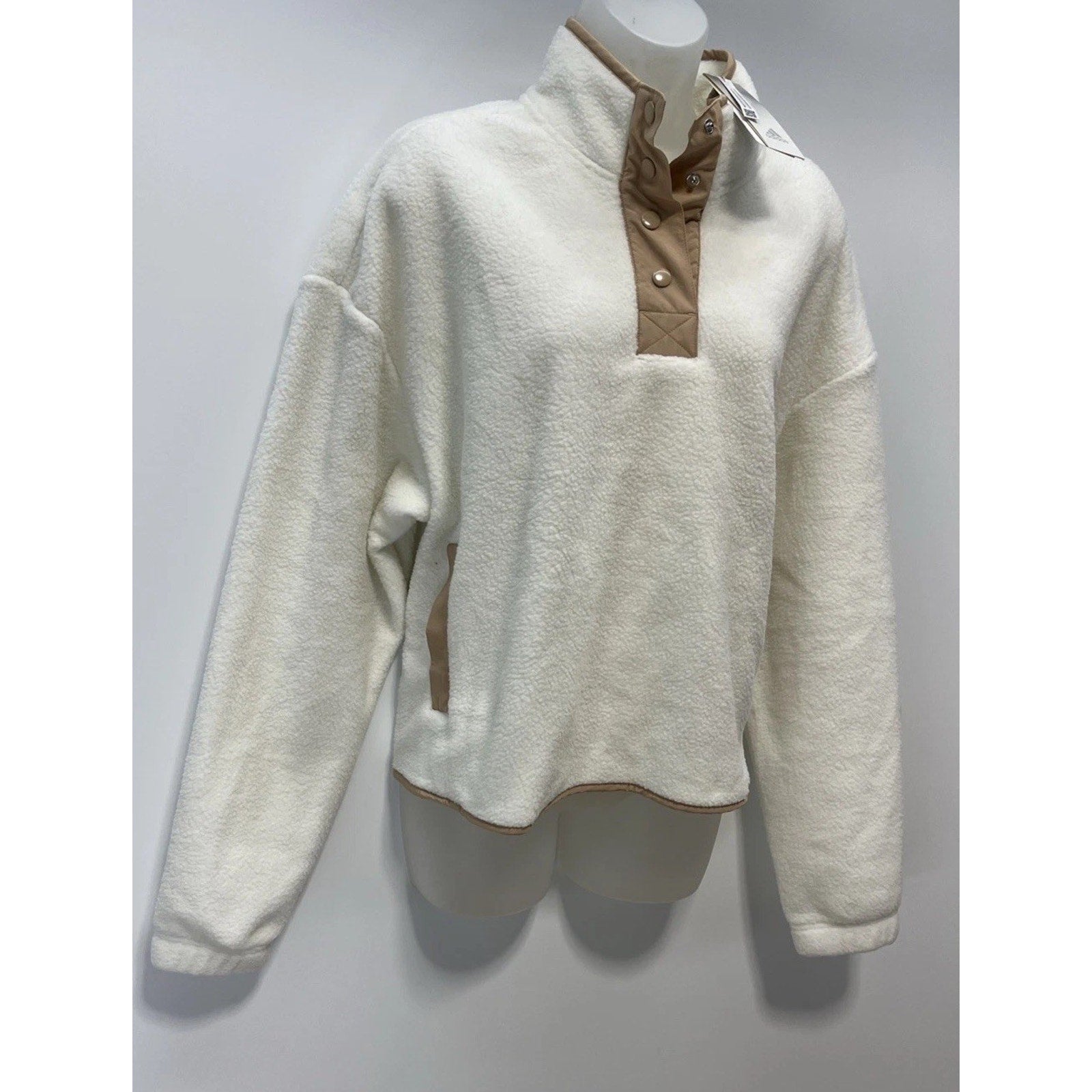 NEW ADIDAS BEIGE. 1/4 SNAPS BUTTONS WINTERIZED POLAR FLEECE PULLOVER JACKET 2XL