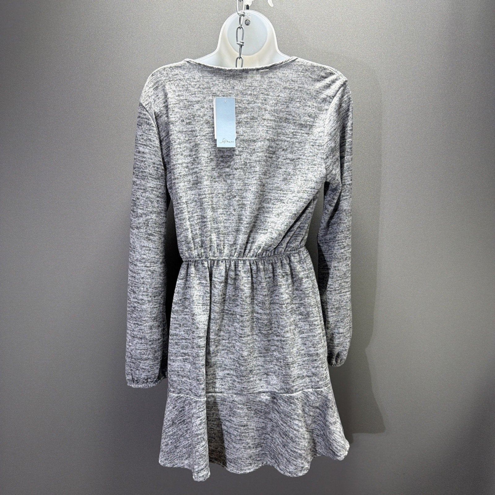Soprano Womens Large Gray Wrap Romper Long Sleeve Ruffle Shorts NWT