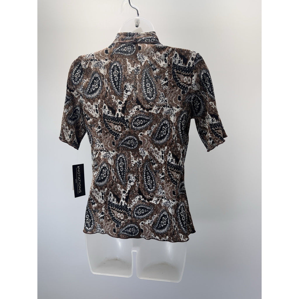 Notations Shirt Women’s Petite S Short Sleeve Layered Cardigan Tank Cream Brown