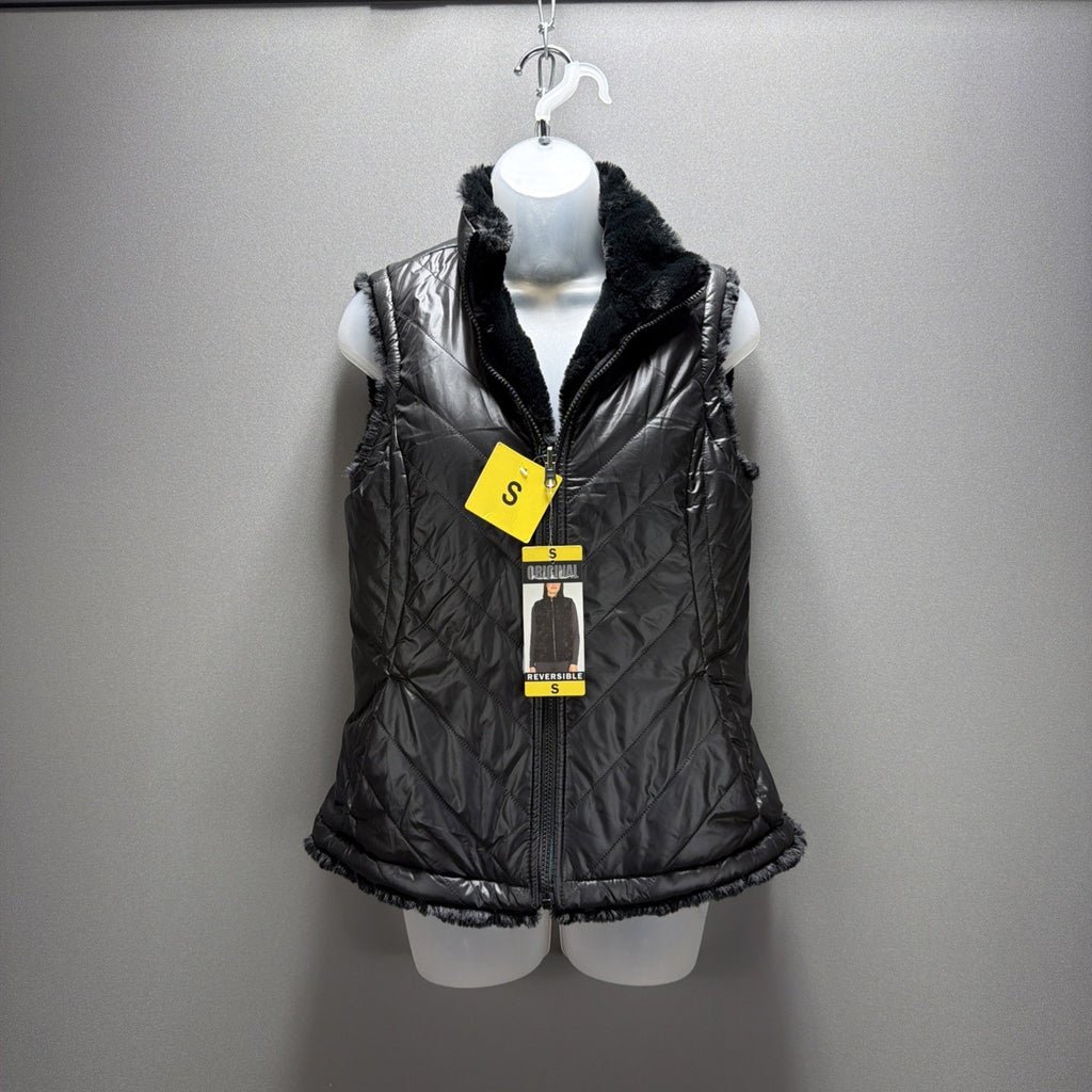Nicole Miller Reversible Faux Fur Quilted Puffer Vest Black Women’s S NWT