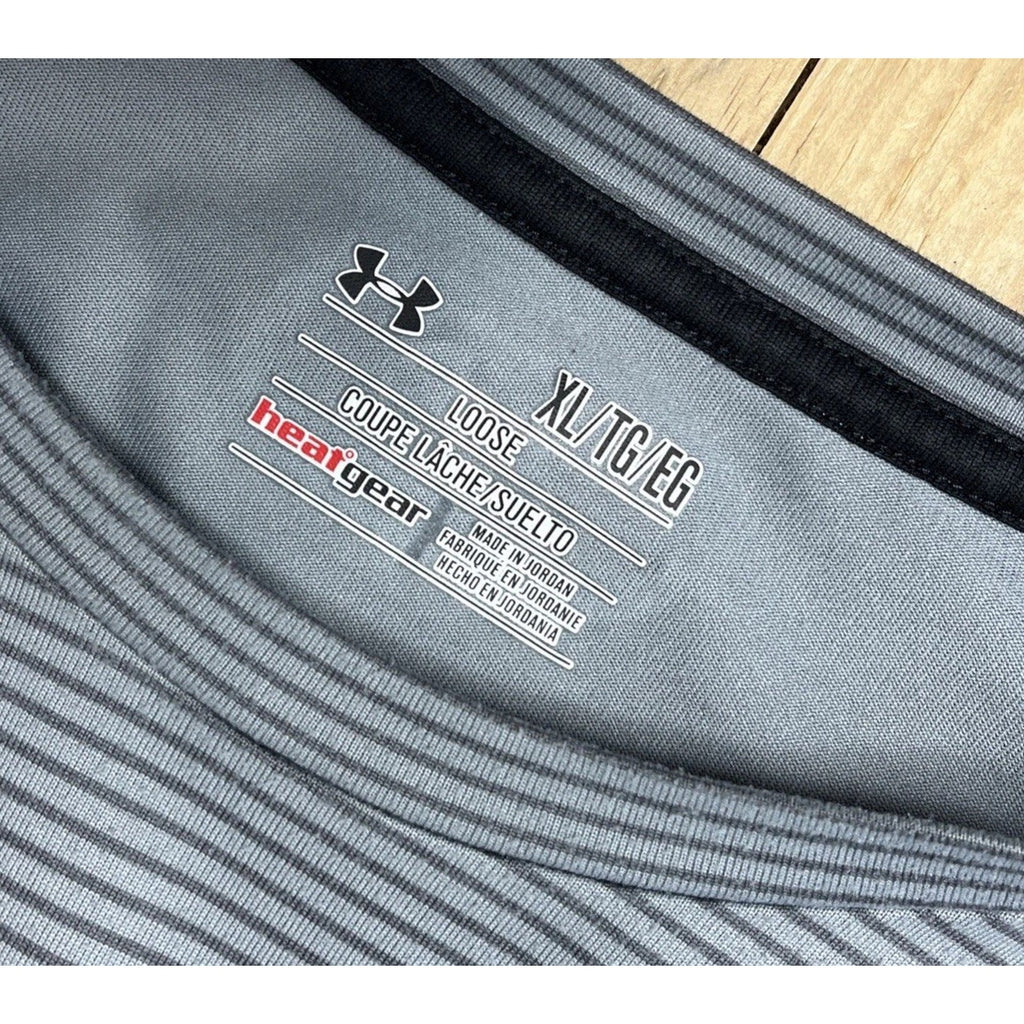 Men's Under Armour Loose Heatgear Gray Stripe Song Sleeve Top XL Activewear