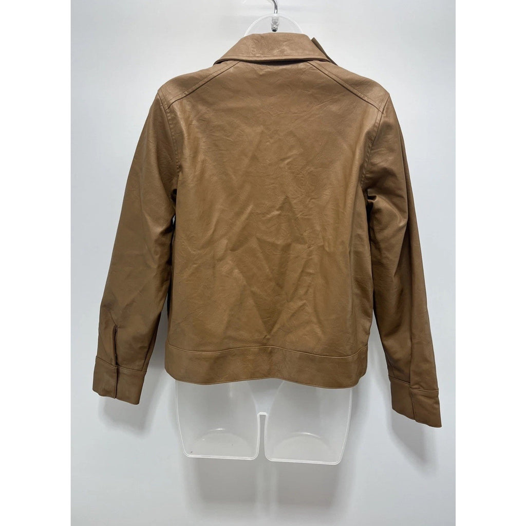 Universal Thread womens brown faux leather jacket, Sz S, zip front, pockets