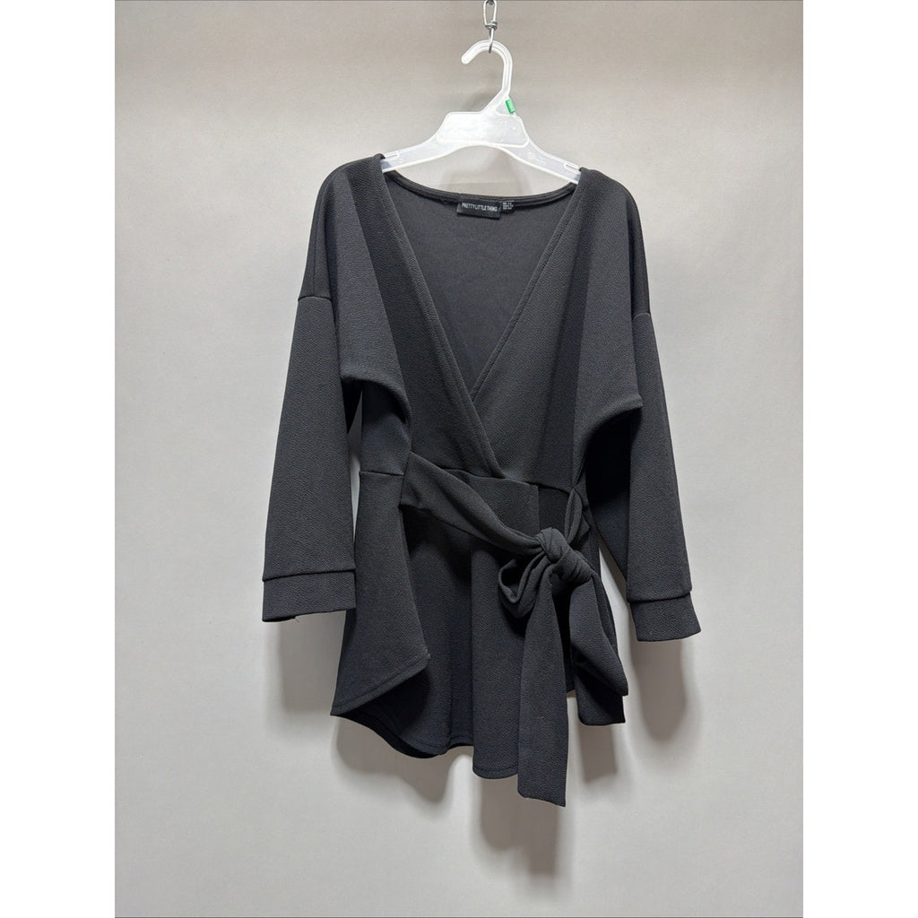 Pretty Little Thing Black Wrap Detail Mini Dress Size 10