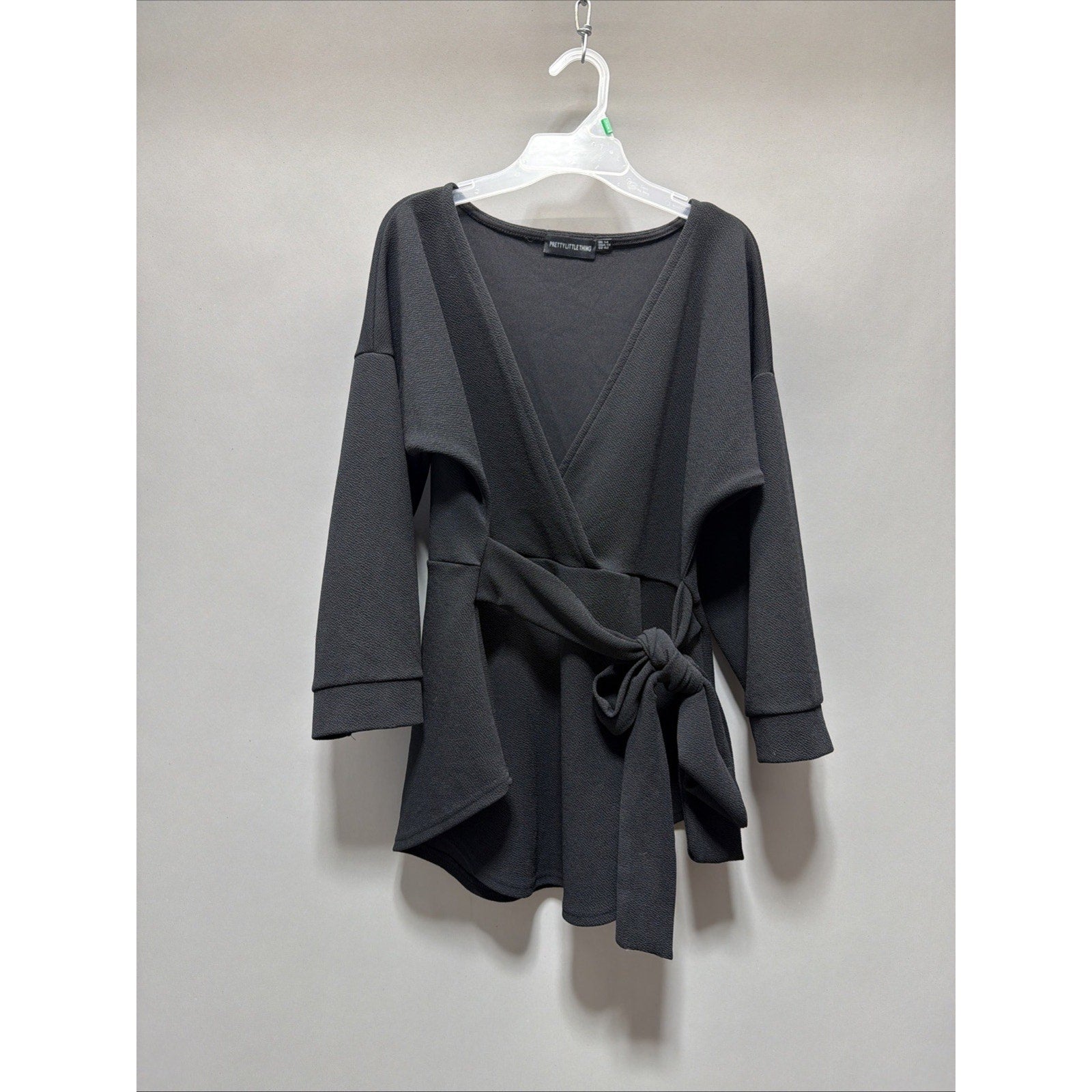 Pretty Little Thing Black Wrap Detail Mini Dress Size 10