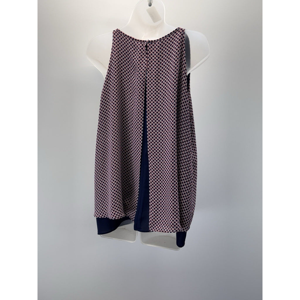 Kenar Blue Geometric Print Round Neck Layered Sleeveless Top Blouse Women’s L